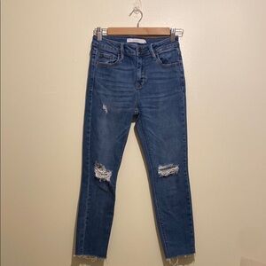 HIDDEN Blue Distressed Ankle Cropped Jeans. Size 25